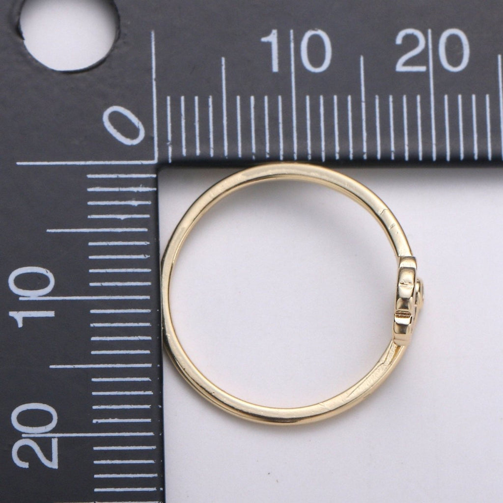 Dainty clover Ring Gold Quatrefoil CZ stackable ring Gold Small floral Minimalist Ring gift for her Open Adjustable Ring for Christmas R-110 - DLUXCA