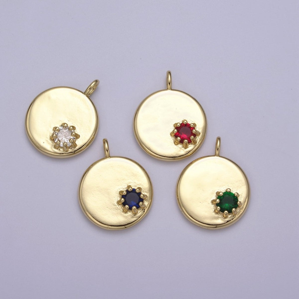 Dainty Coin Charm With Color Cz Stone for Necklace Bracelet Supply H-531 H-537 H-538 H-540