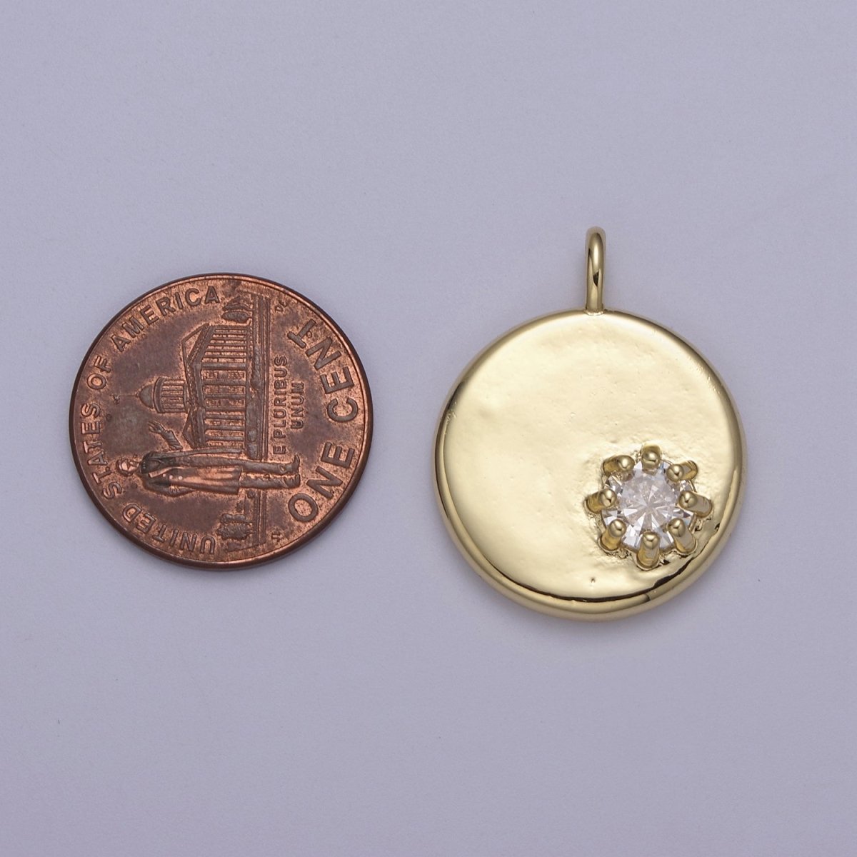 Dainty Coin Charm With Color Cz Stone for Necklace Bracelet Supply H-531 H-537 H-538 H-540