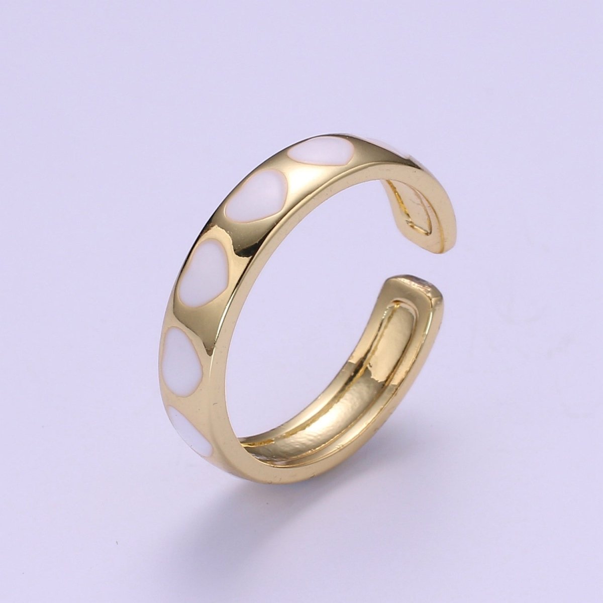 Dainty Colorful Enamel Heart Adjustable Ring, Gold Enamel Open Ring, Black Pink Teal Purple White Enamel Heart Jewelry Trend R-059