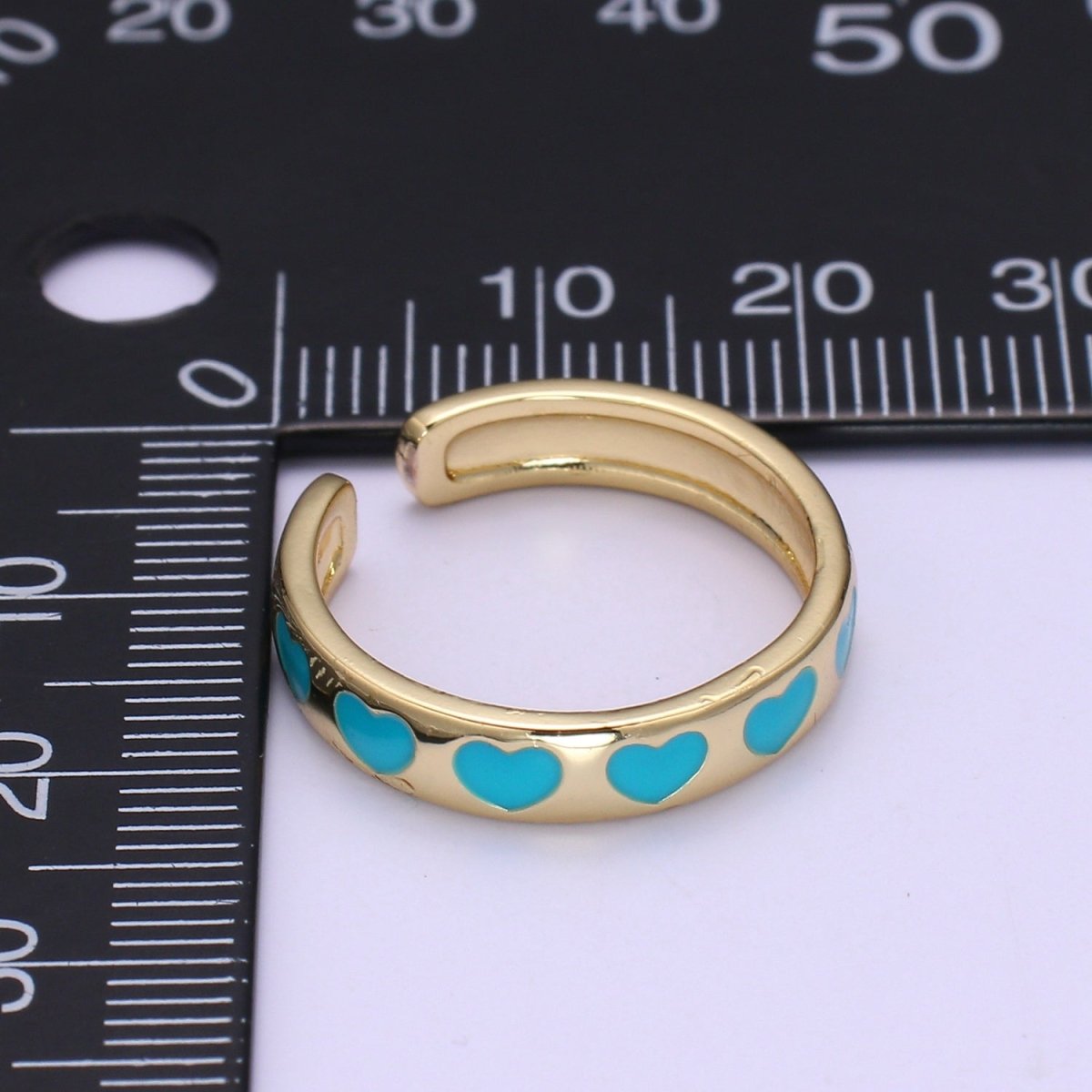 Dainty Colorful Enamel Heart Adjustable Ring, Gold Enamel Open Ring, Black Pink Teal Purple White Enamel Heart Jewelry Trend R-059