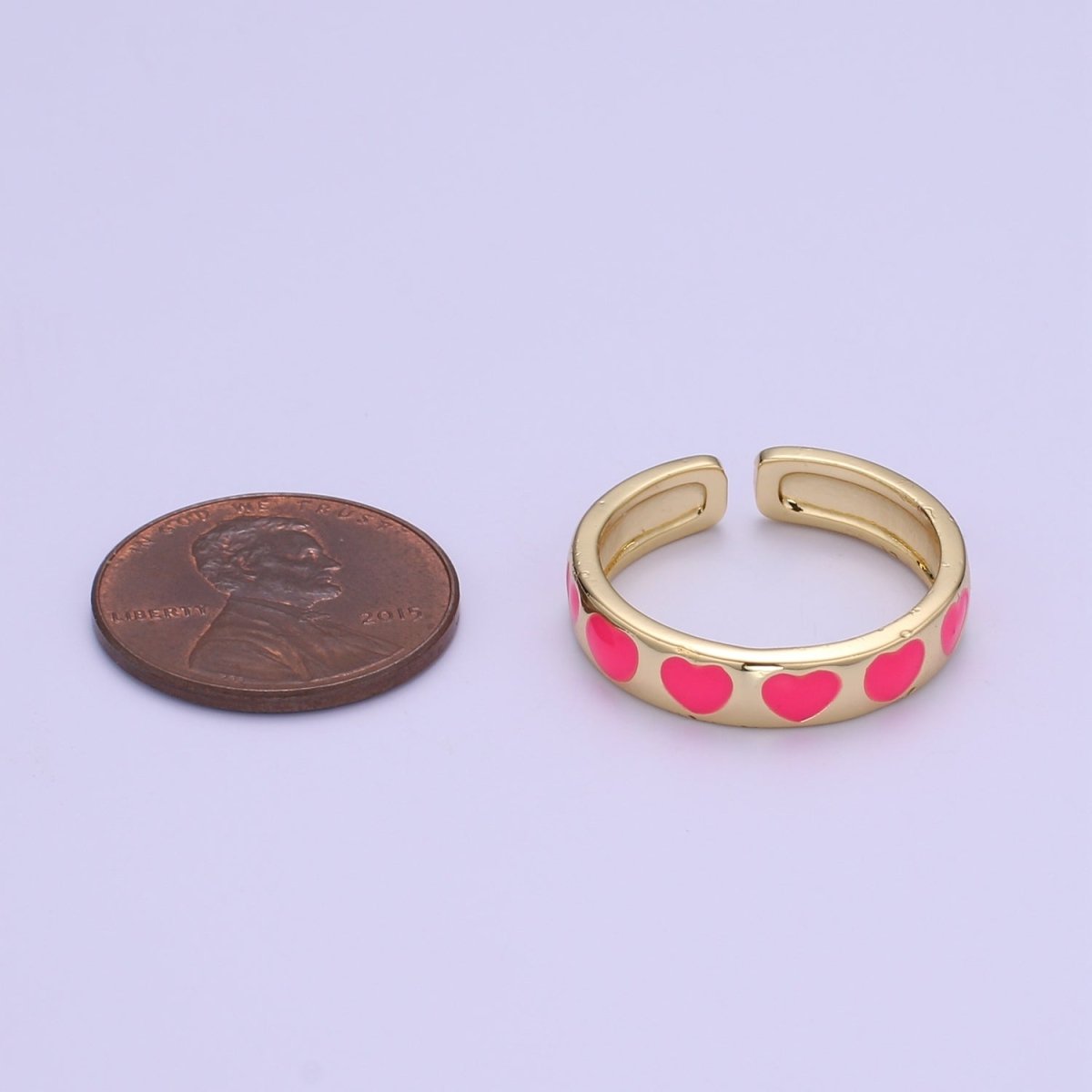 Dainty Colorful Enamel Heart Adjustable Ring, Gold Enamel Open Ring, Black Pink Teal Purple White Enamel Heart Jewelry Trend R-059