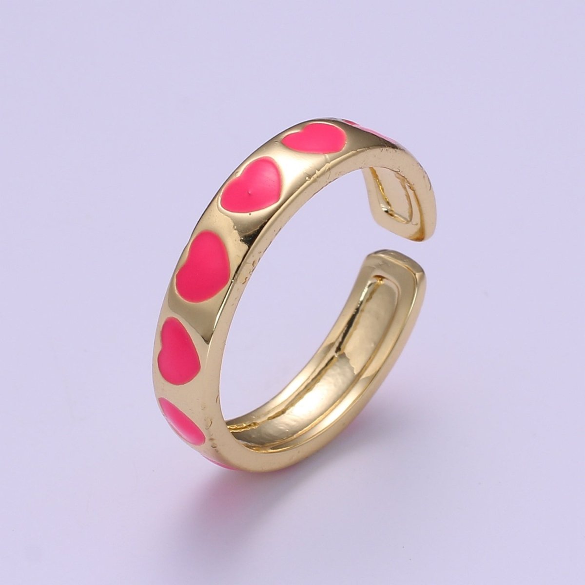Dainty Colorful Enamel Heart Adjustable Ring, Gold Enamel Open Ring, Black Pink Teal Purple White Enamel Heart Jewelry Trend R-059