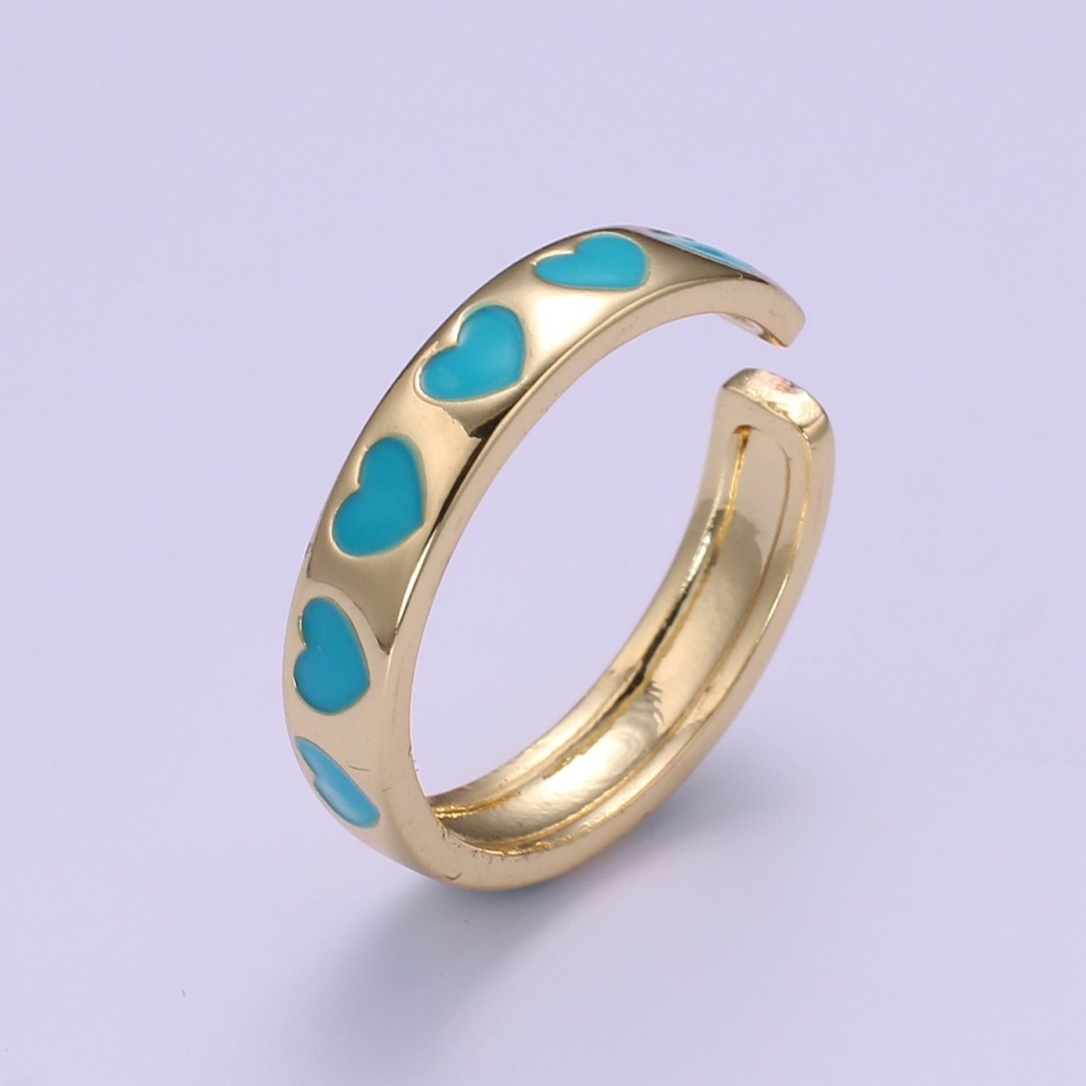 Dainty Colorful Enamel Heart Adjustable Ring, Gold Enamel Open Ring, Black Pink Teal Purple White Enamel Heart Jewelry Trend R-059