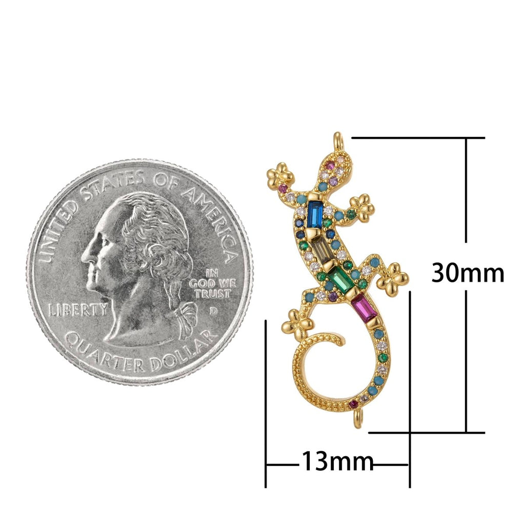Dainty Colorful Micro Pave Gecko Charm, Cubic Lizard Charm Gold plated Reptile Charm Animal Charm for Necklace, Earring Component F-314 - DLUXCA