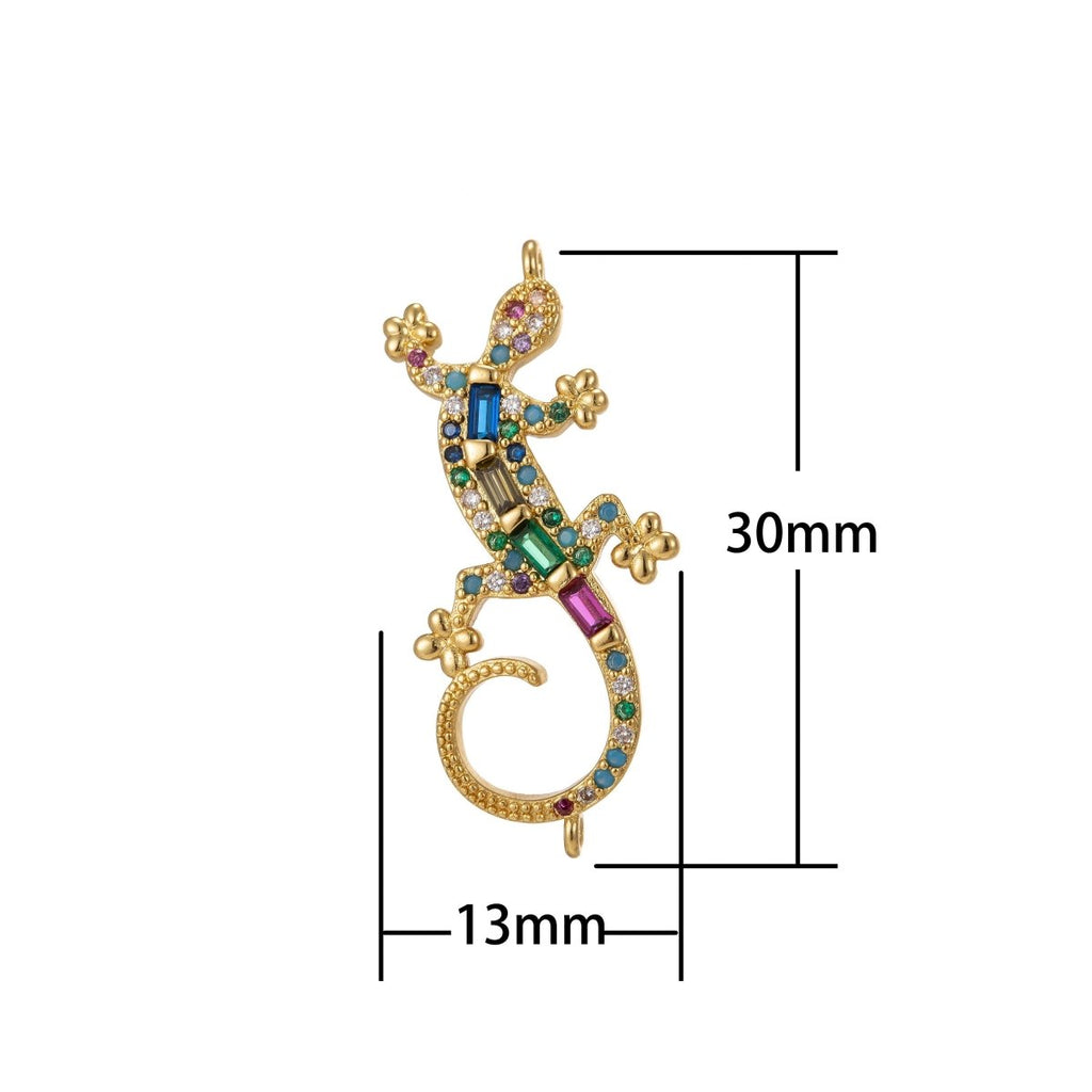 Dainty Colorful Micro Pave Gecko Charm, Cubic Lizard Charm Gold plated Reptile Charm Animal Charm for Necklace, Earring Component F-314 - DLUXCA