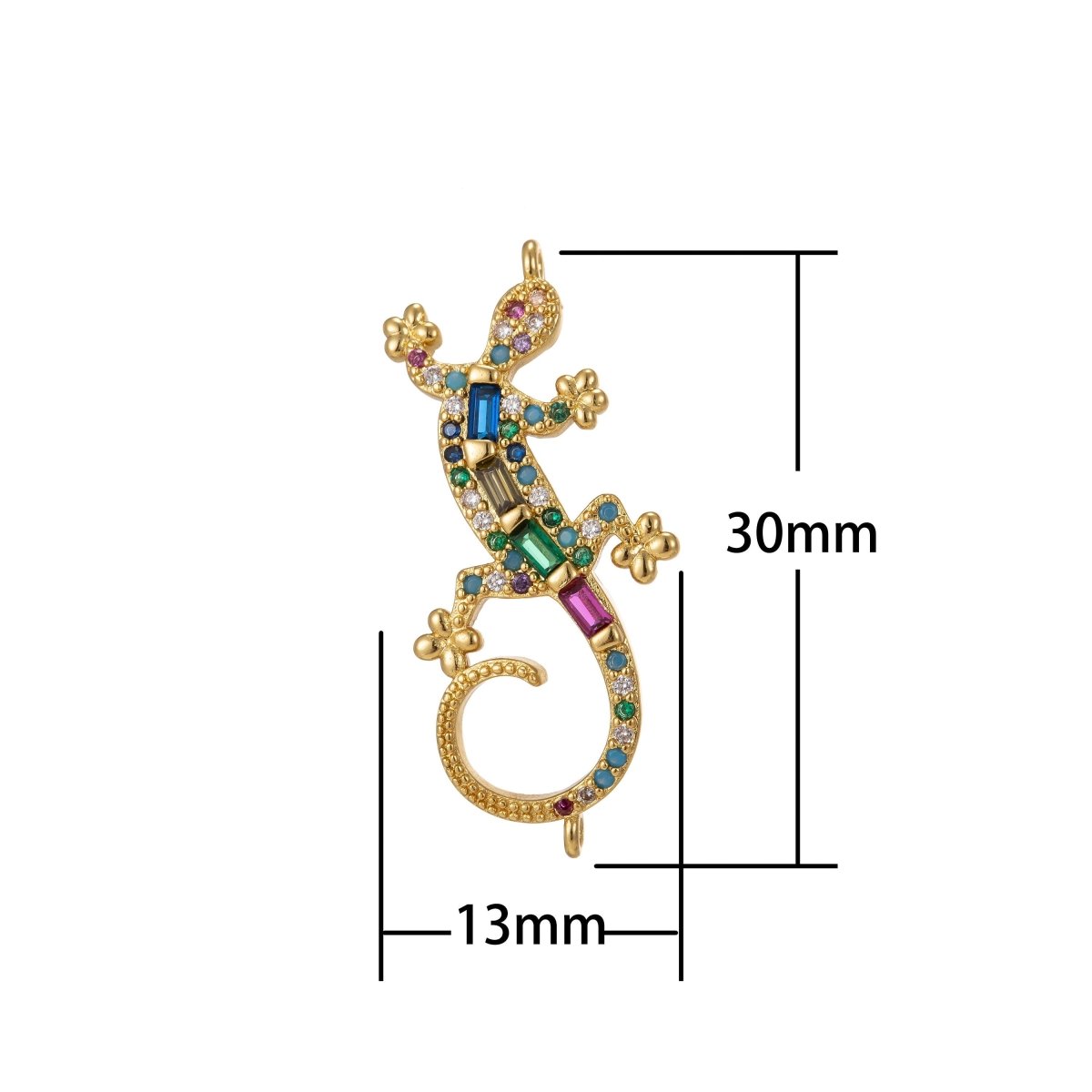 Dainty Colorful Micro Pave Gecko Charm, Cubic Lizard Charm Gold plated Reptile Charm Animal Charm for Necklace, Earring Component F-314 - DLUXCA