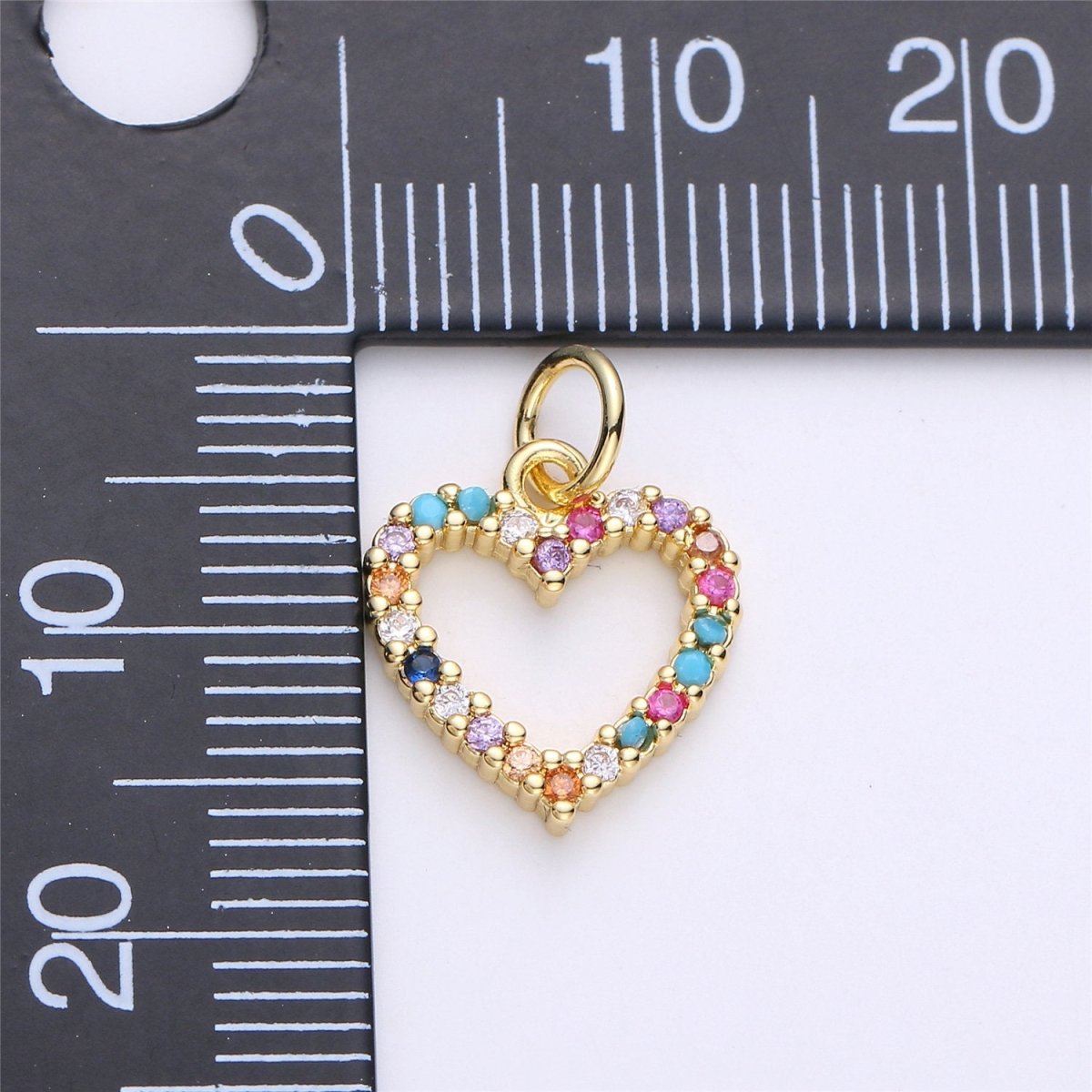 Dainty Colorful Micro Pave Heart Charm, Cubic Heart Shape Charm Gold Love Charm 17mm x 12mm for bracelet necklace earring charm E-517 - DLUXCA