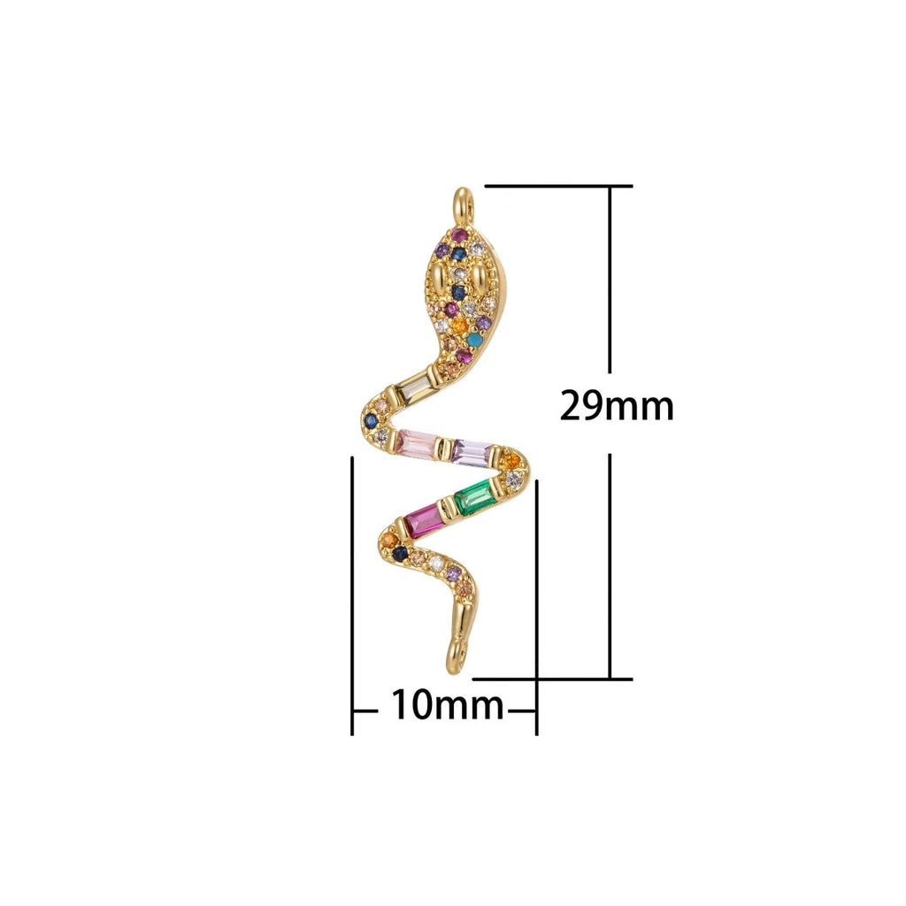 Dainty Colorful Micro Pave Snake Charm, Cubic Snake Charm Gold plated Serpent Charm Animal Charm for Necklace, Earring, Bracelet Component F-313 - DLUXCA
