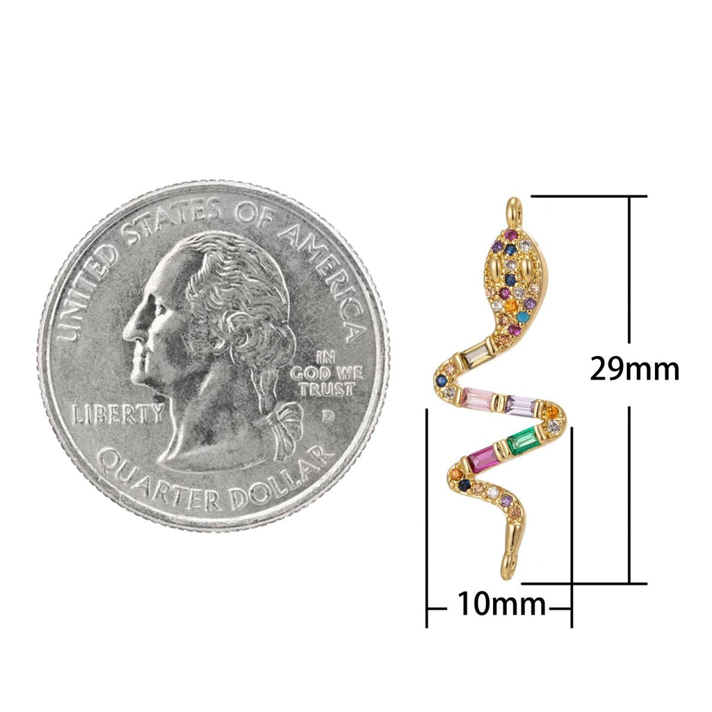 Dainty Colorful Micro Pave Snake Charm, Cubic Snake Charm Gold plated Serpent Charm Animal Charm for Necklace, Earring, Bracelet Component F-313 - DLUXCA