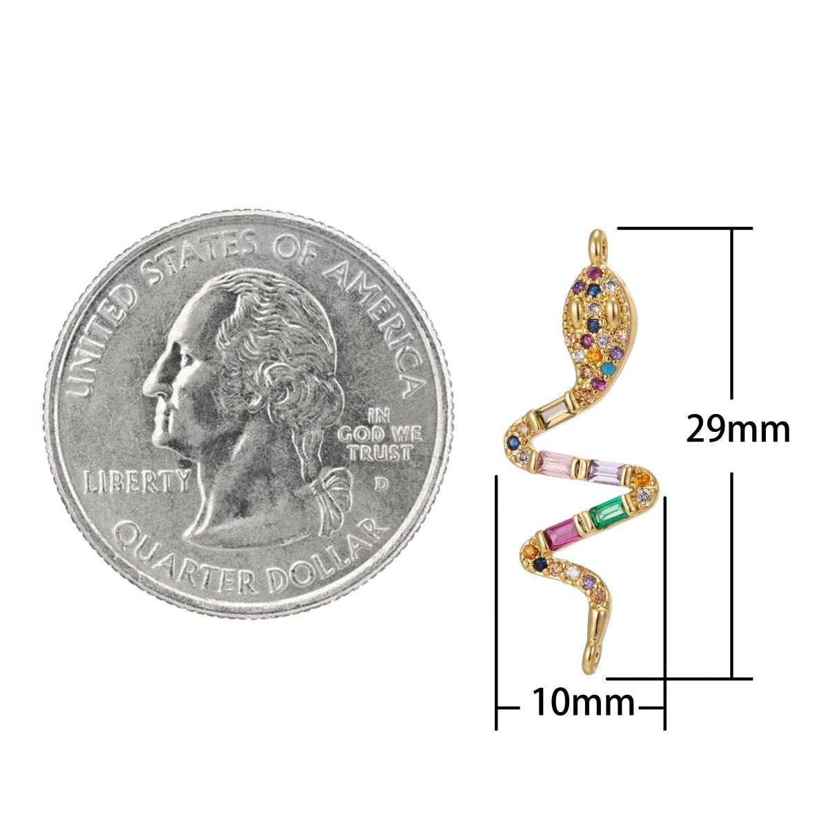 Dainty Colorful Micro Pave Snake Charm, Cubic Snake Charm Gold plated Serpent Charm Animal Charm for Necklace, Earring, Bracelet Component F-313 - DLUXCA