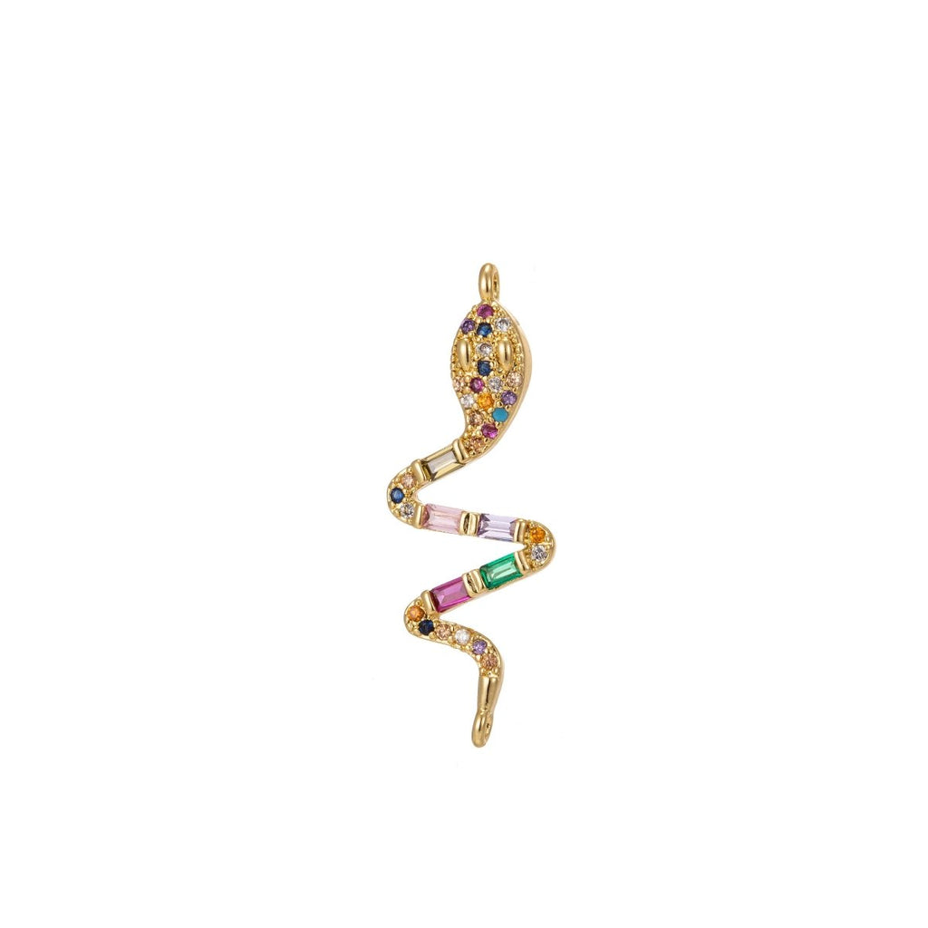 Dainty Colorful Micro Pave Snake Charm, Cubic Snake Charm Gold plated Serpent Charm Animal Charm for Necklace, Earring, Bracelet Component F-313 - DLUXCA