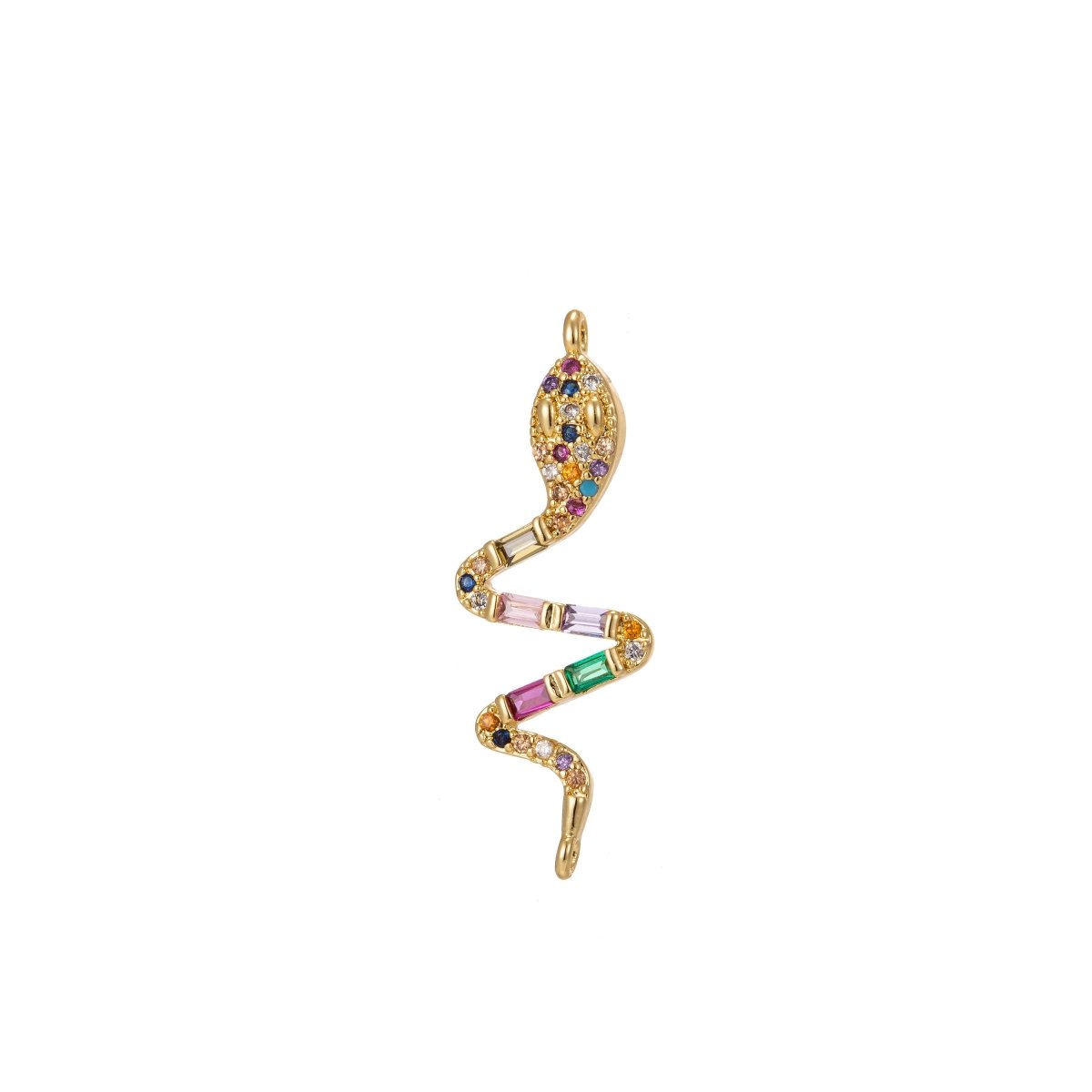 Dainty Colorful Micro Pave Snake Charm, Cubic Snake Charm Gold plated Serpent Charm Animal Charm for Necklace, Earring, Bracelet Component F-313 - DLUXCA