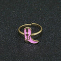 Dainty Cowboy Boots Stacking Ring, Gold Minimalist Ring Open Adjustable Ring Pink Enamel Ring Gold plated O-540 - DLUXCA