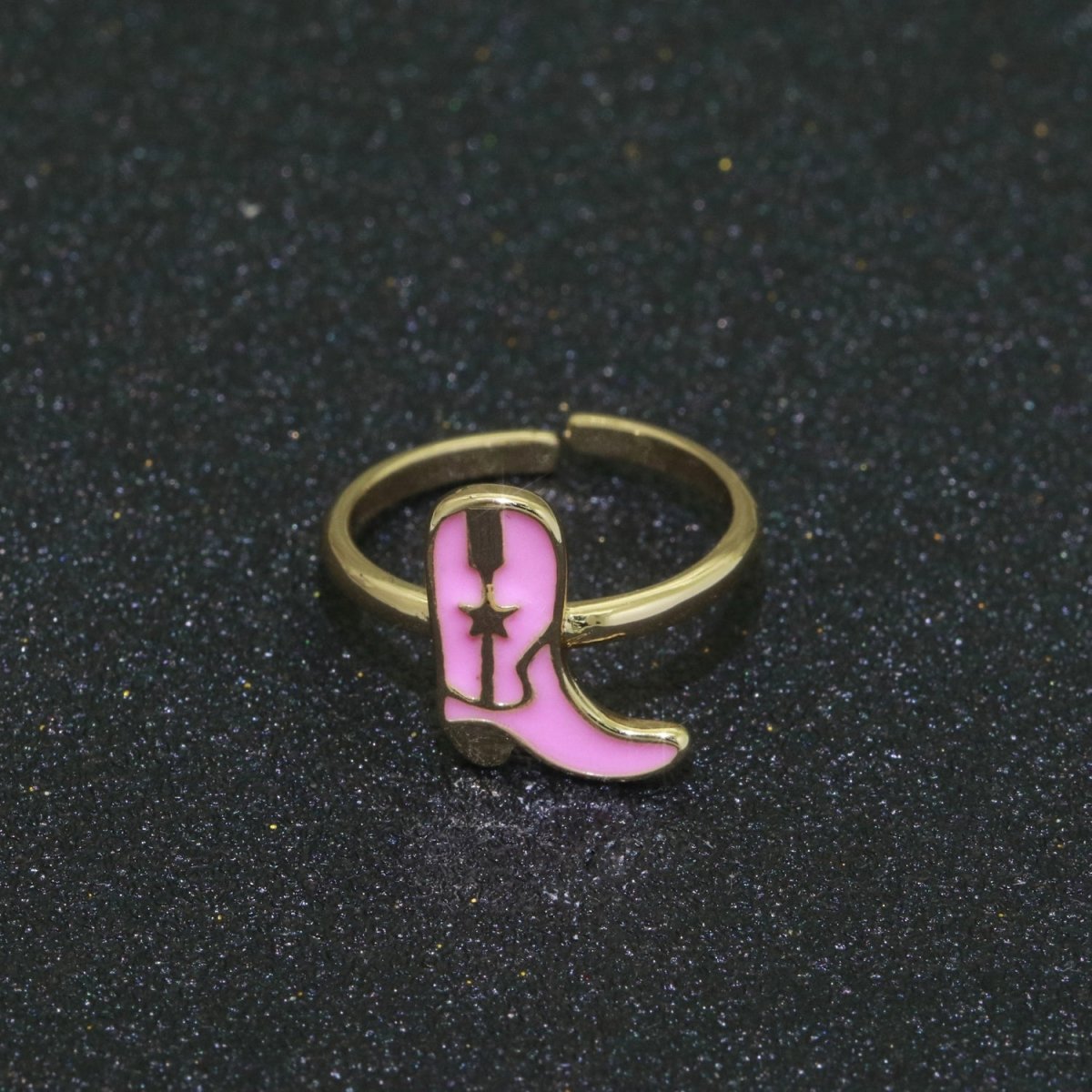 Dainty Cowboy Boots Stacking Ring, Gold Minimalist Ring Open Adjustable Ring Pink Enamel Ring Gold plated O-540 - DLUXCA