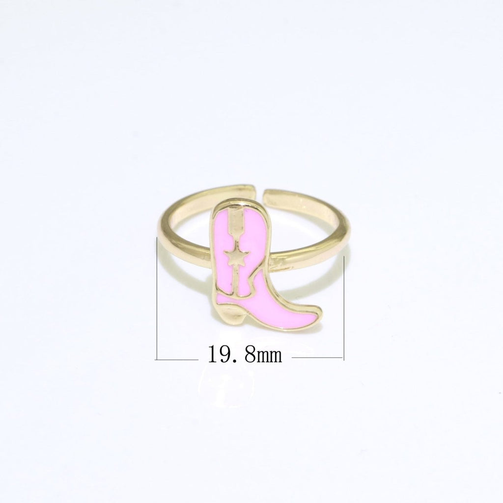 Dainty Cowboy Boots Stacking Ring, Gold Minimalist Ring Open Adjustable Ring Pink Enamel Ring Gold plated O-540 - DLUXCA