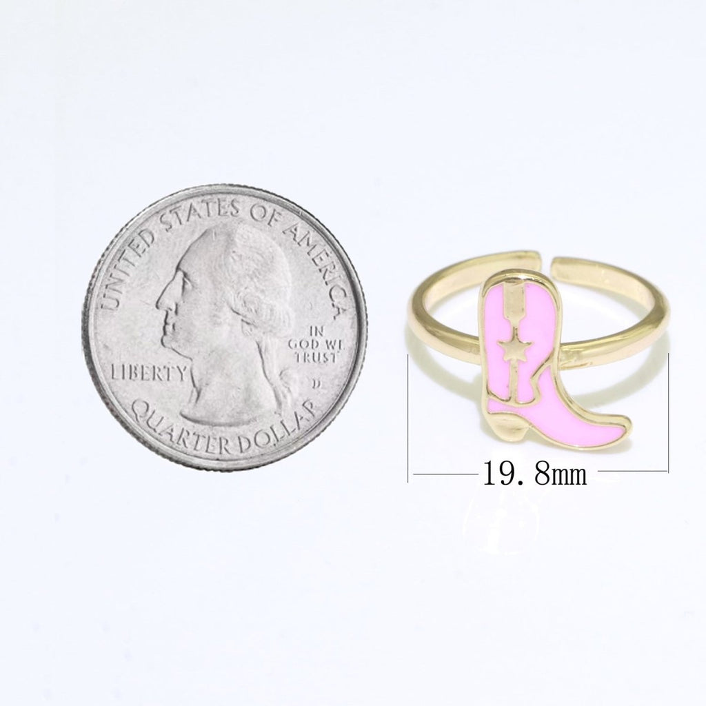 Dainty Cowboy Boots Stacking Ring, Gold Minimalist Ring Open Adjustable Ring Pink Enamel Ring Gold plated O-540 - DLUXCA