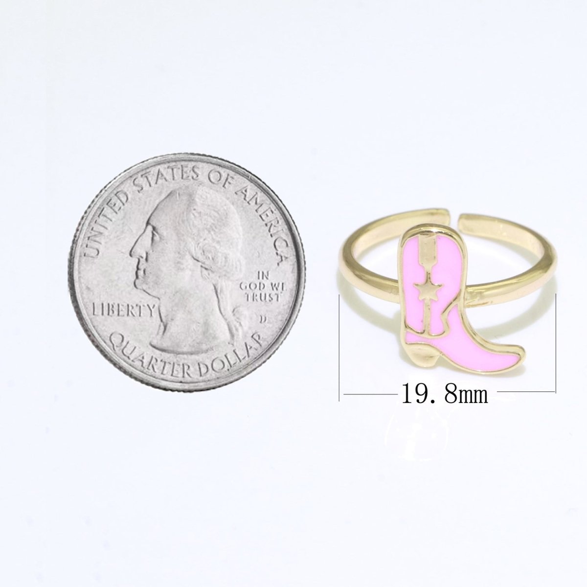Dainty Cowboy Boots Stacking Ring, Gold Minimalist Ring Open Adjustable Ring Pink Enamel Ring Gold plated O-540 - DLUXCA