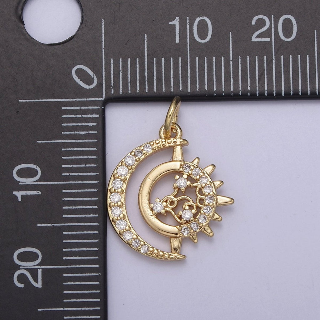 Dainty Crescent Moon Charm Micro Pave Celestial Jewelry 18K Gold plated Moon Sun Charm N-703 - DLUXCA