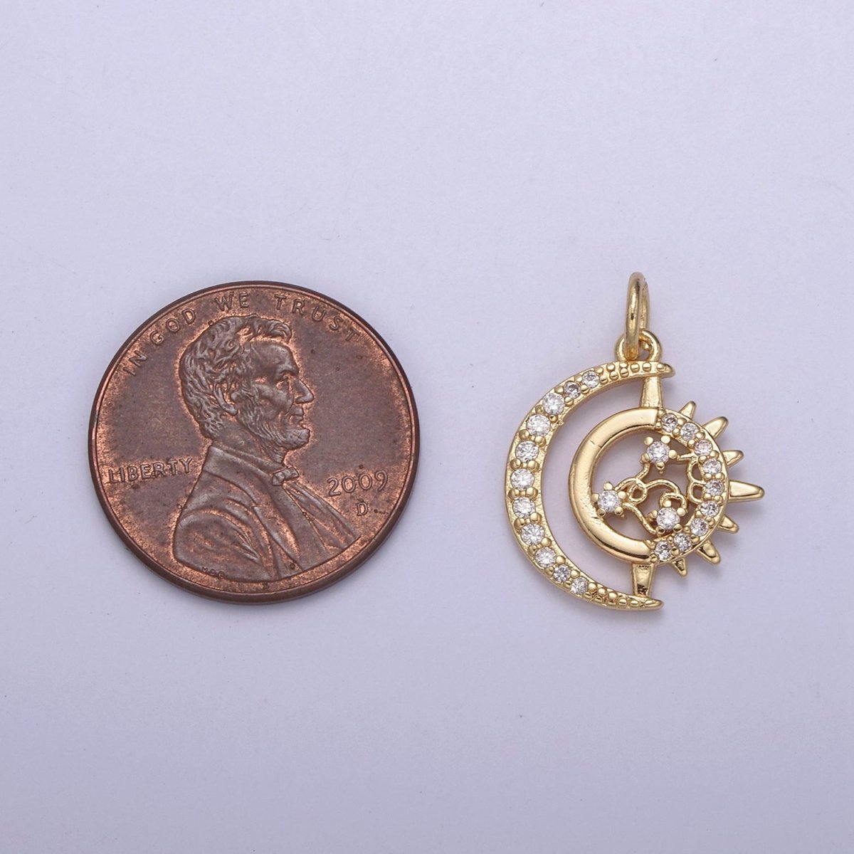 Dainty Crescent Moon Charm Micro Pave Celestial Jewelry 18K Gold plated Moon Sun Charm N-703 - DLUXCA