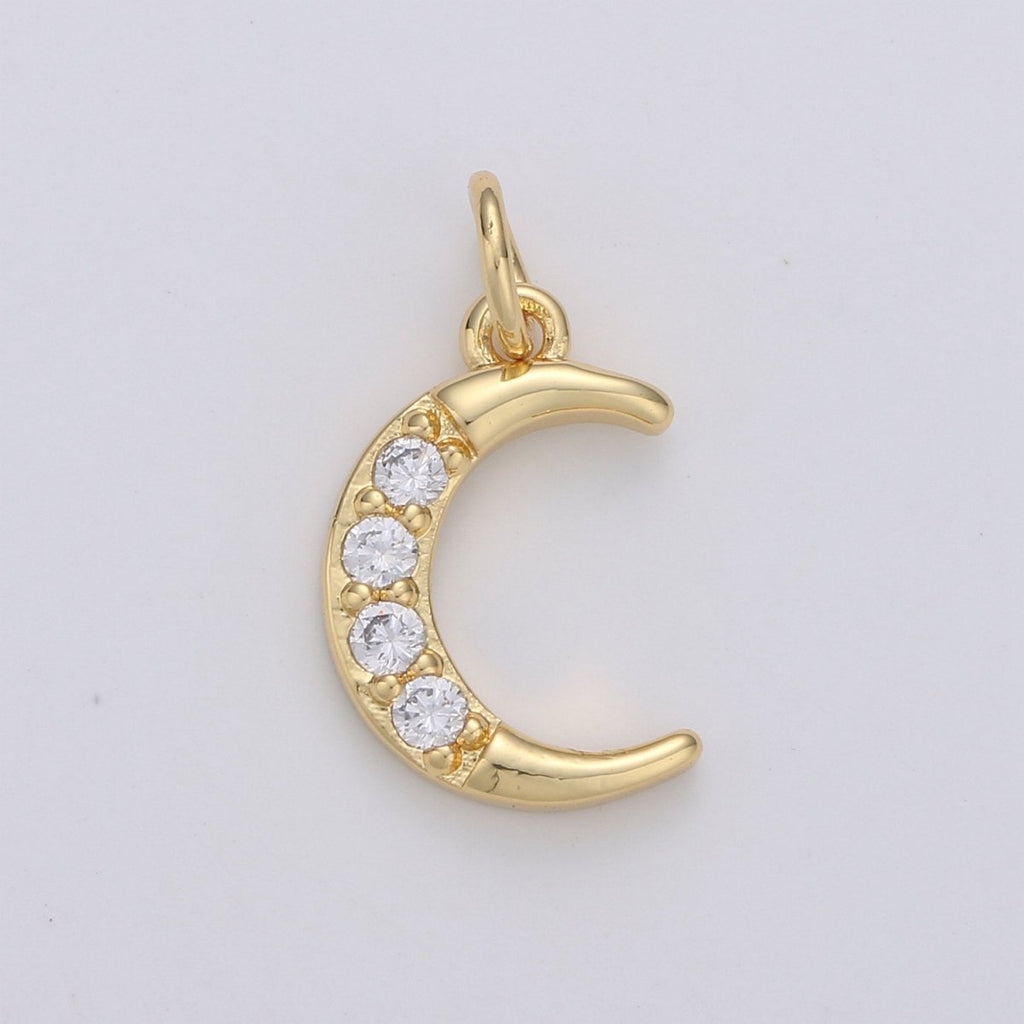 Dainty Crescent Moon Charm Pendant- Micro Pave Silver, Gold plated Half moon charm pendant, Crescent Moon Pendant Celestial Jewelry D-182 D-183