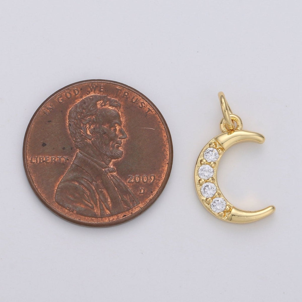 Dainty Crescent Moon Charm Pendant- Micro Pave Silver, Gold plated Half moon charm pendant, Crescent Moon Pendant Celestial Jewelry D-182 D-183