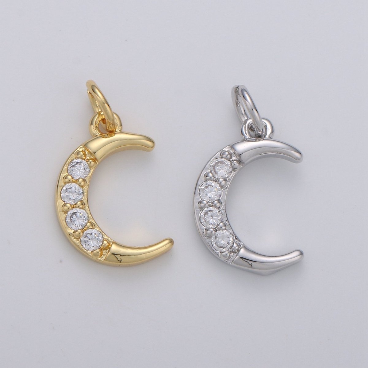 Dainty Crescent Moon Charm Pendant- Micro Pave Silver, Gold plated Half moon charm pendant, Crescent Moon Pendant Celestial Jewelry D-182 D-183