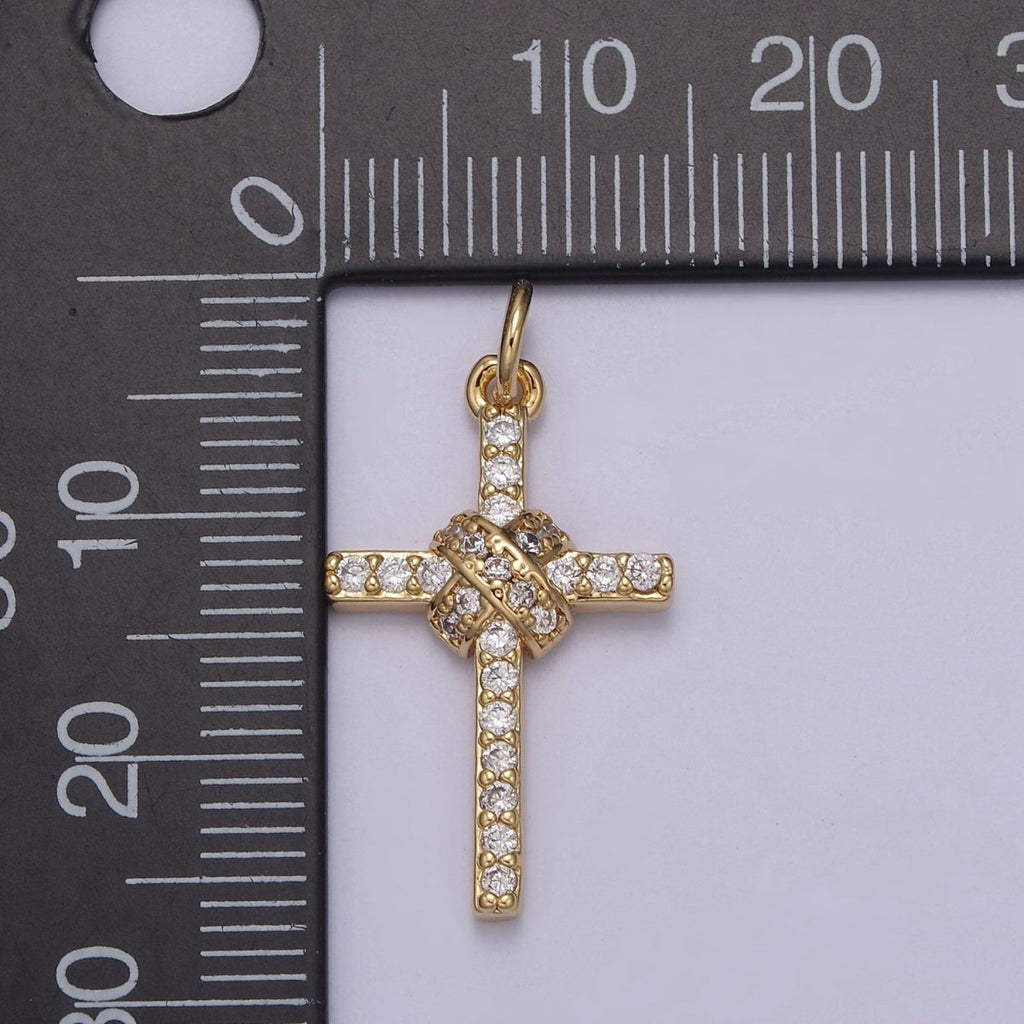Dainty Cross Charm 18K Gold plated Cross Pendant with Clear Cubic Zirconia Micro Pave Religious Jewelry Making N-856 - DLUXCA