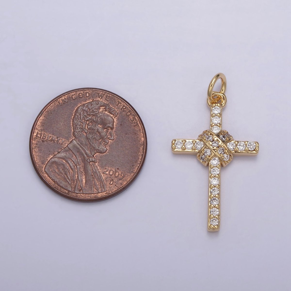 Dainty Cross Charm 18K Gold plated Cross Pendant with Clear Cubic Zirconia Micro Pave Religious Jewelry Making N-856 - DLUXCA