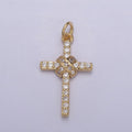 Dainty Cross Charm 18K Gold plated Cross Pendant with Clear Cubic Zirconia Micro Pave Religious Jewelry Making N-856 - DLUXCA