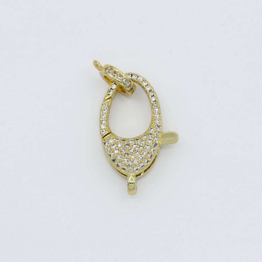 Dainty Crystal Gold plated Oval Lobster Clasp with Jump Ring L-315 - DLUXCA