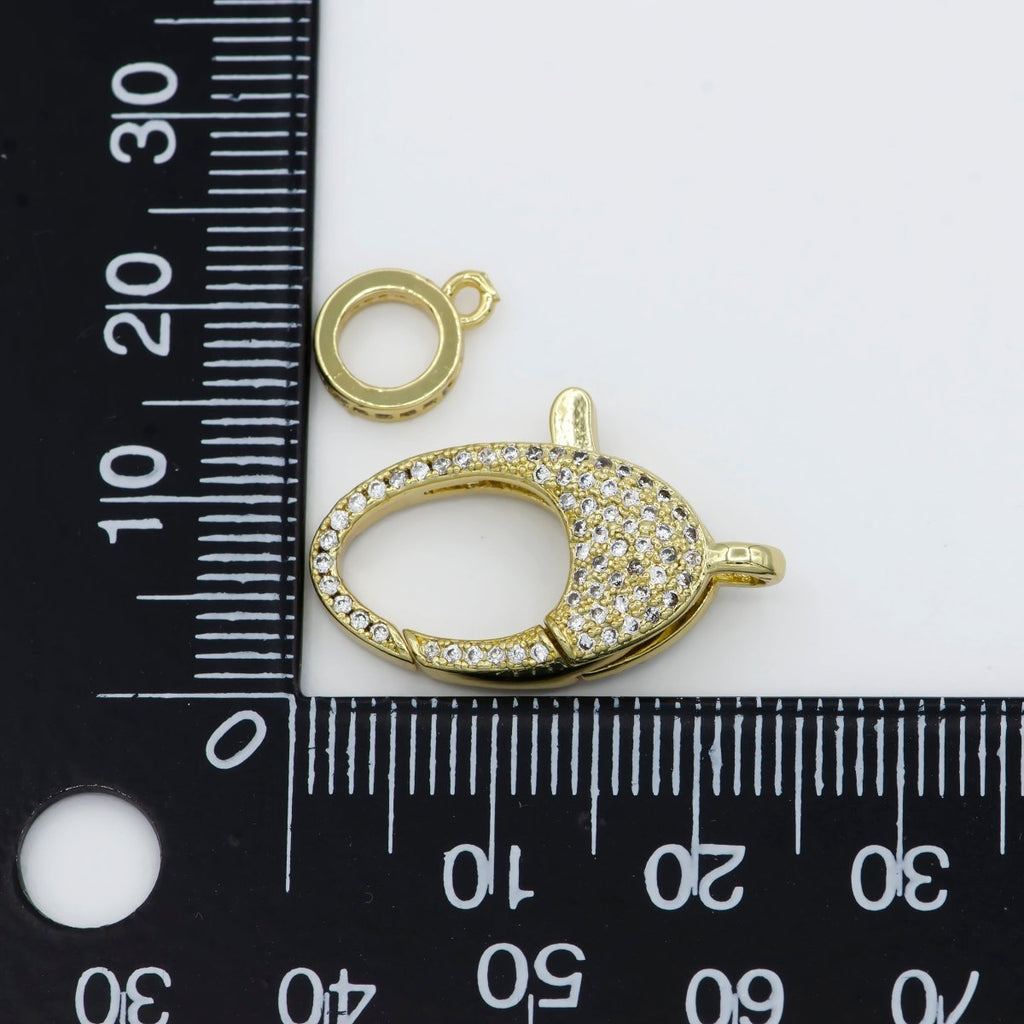 Dainty Crystal Gold plated Oval Lobster Clasp with Jump Ring L-315 - DLUXCA