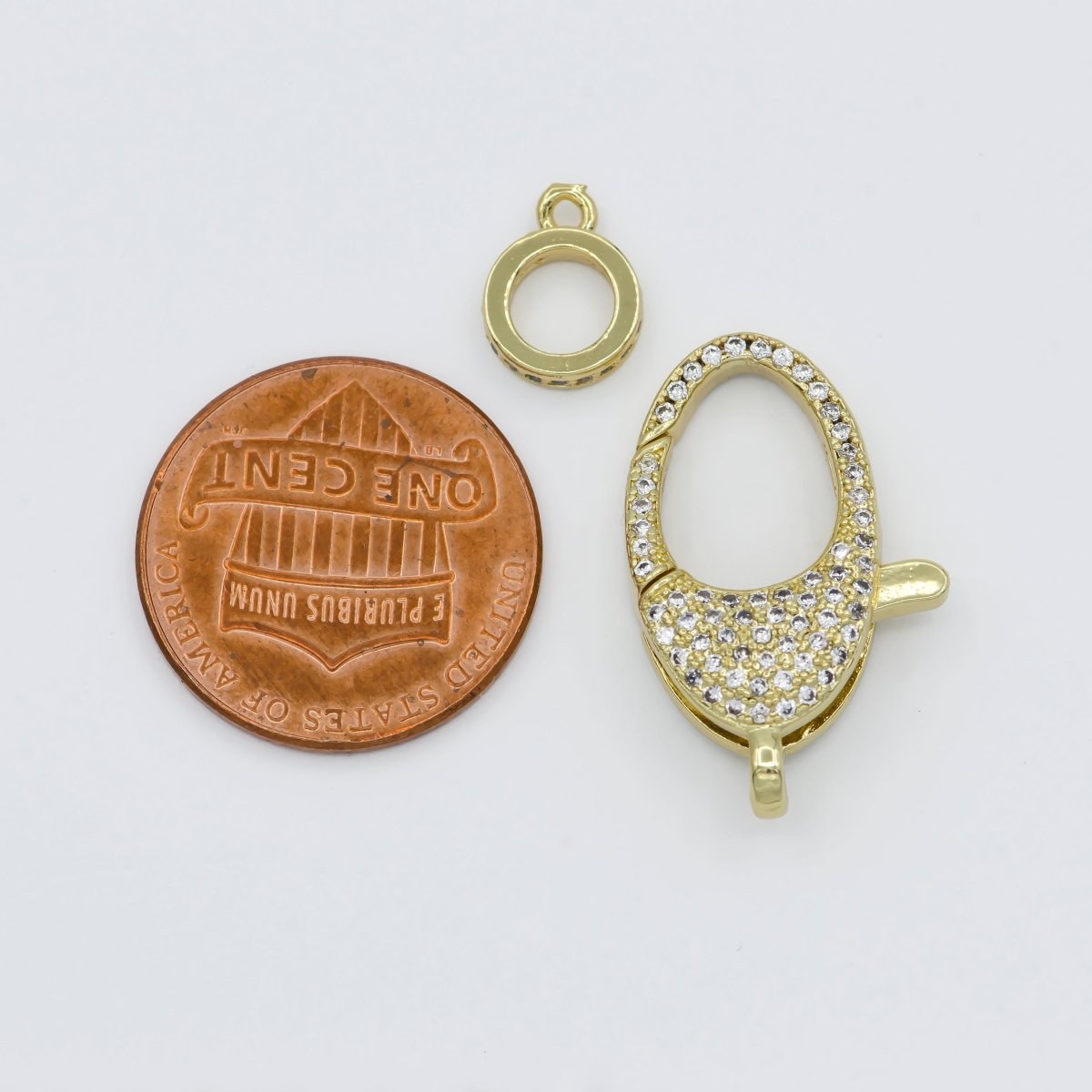 Dainty Crystal Gold plated Oval Lobster Clasp with Jump Ring L-315 - DLUXCA