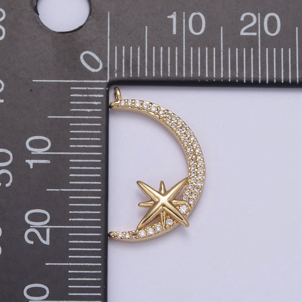 Dainty Cubic Crescent Moon Charm 24k Gold plated Star Celestial Jewelry pendant N-681 - DLUXCA