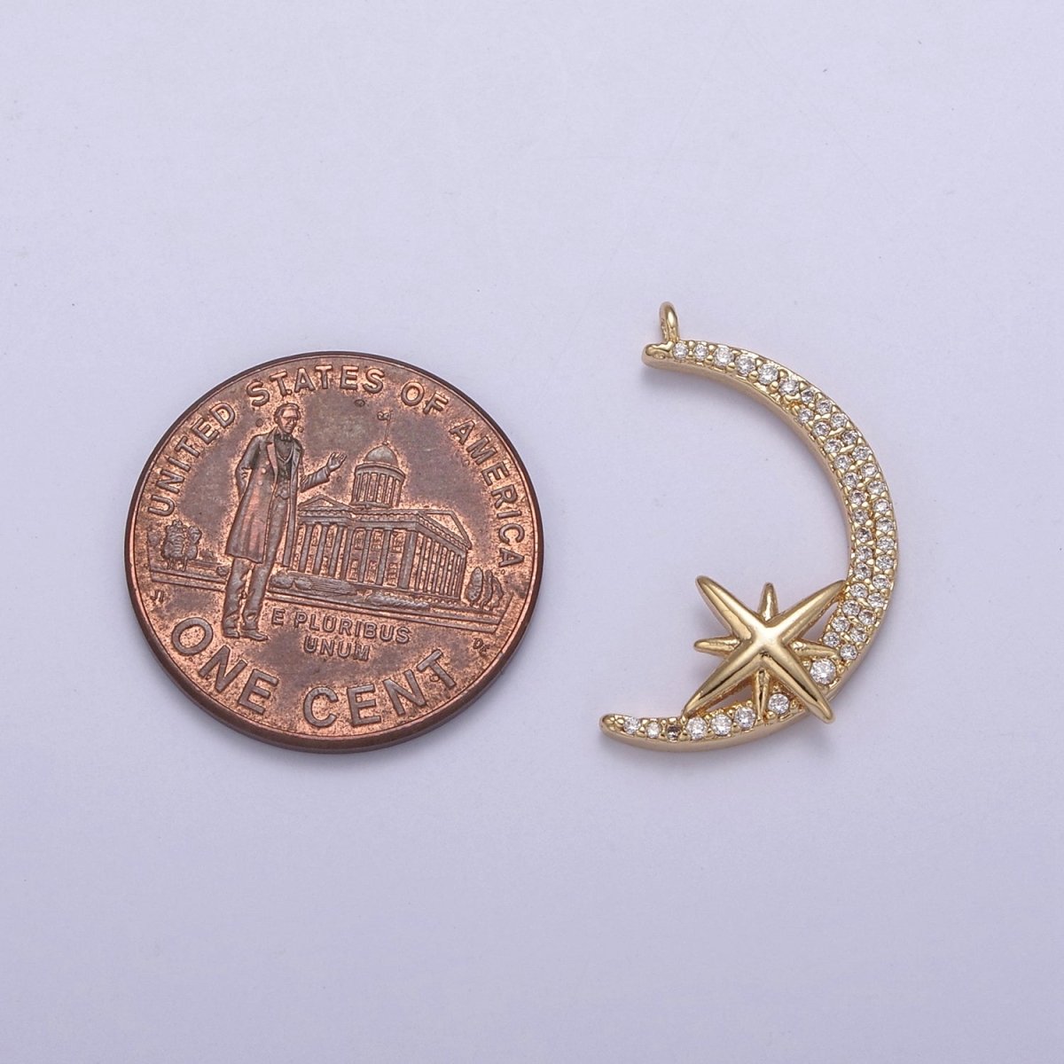 Dainty Cubic Crescent Moon Charm 24k Gold plated Star Celestial Jewelry pendant N-681 - DLUXCA