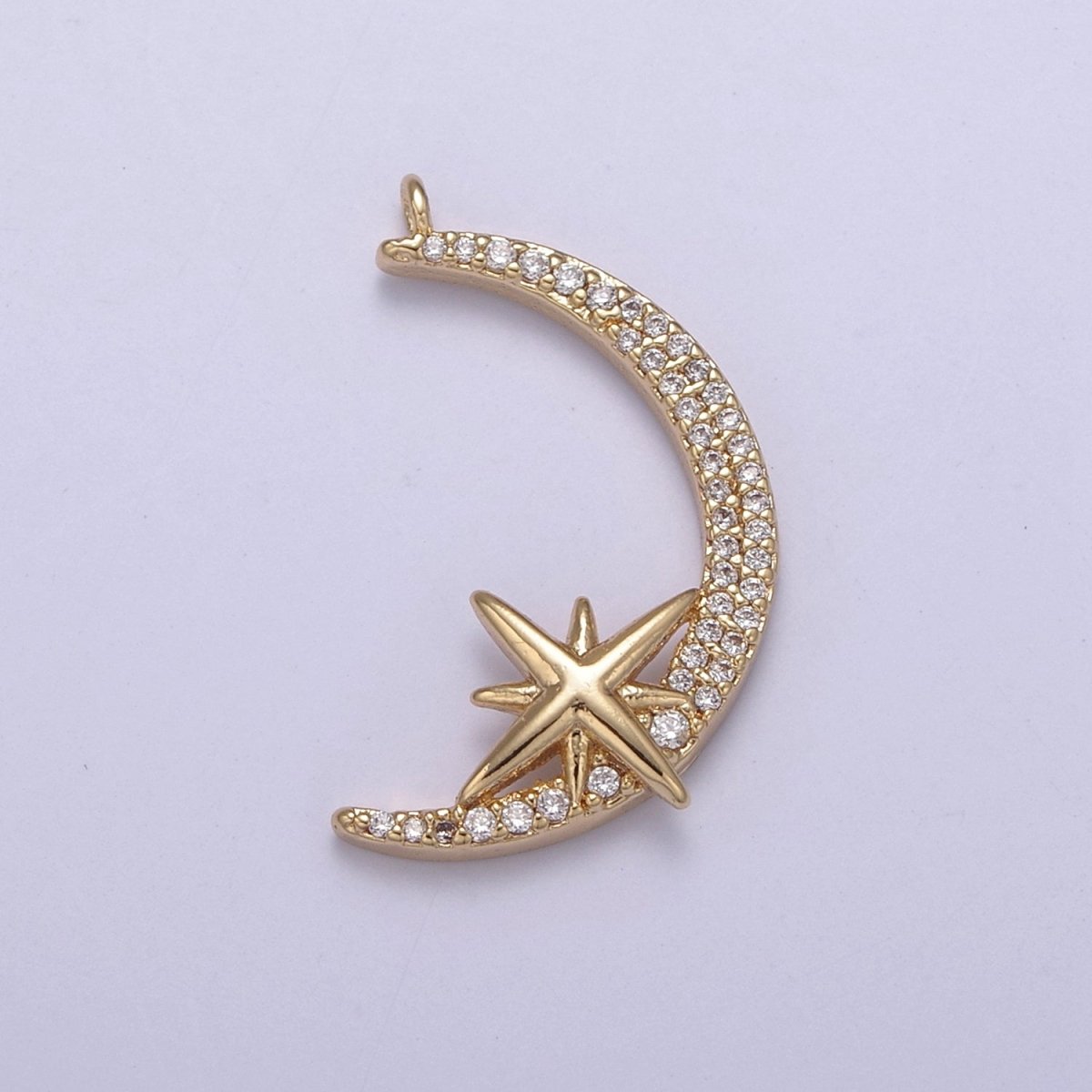 Dainty Cubic Crescent Moon Charm 24k Gold plated Star Celestial Jewelry pendant N-681 - DLUXCA