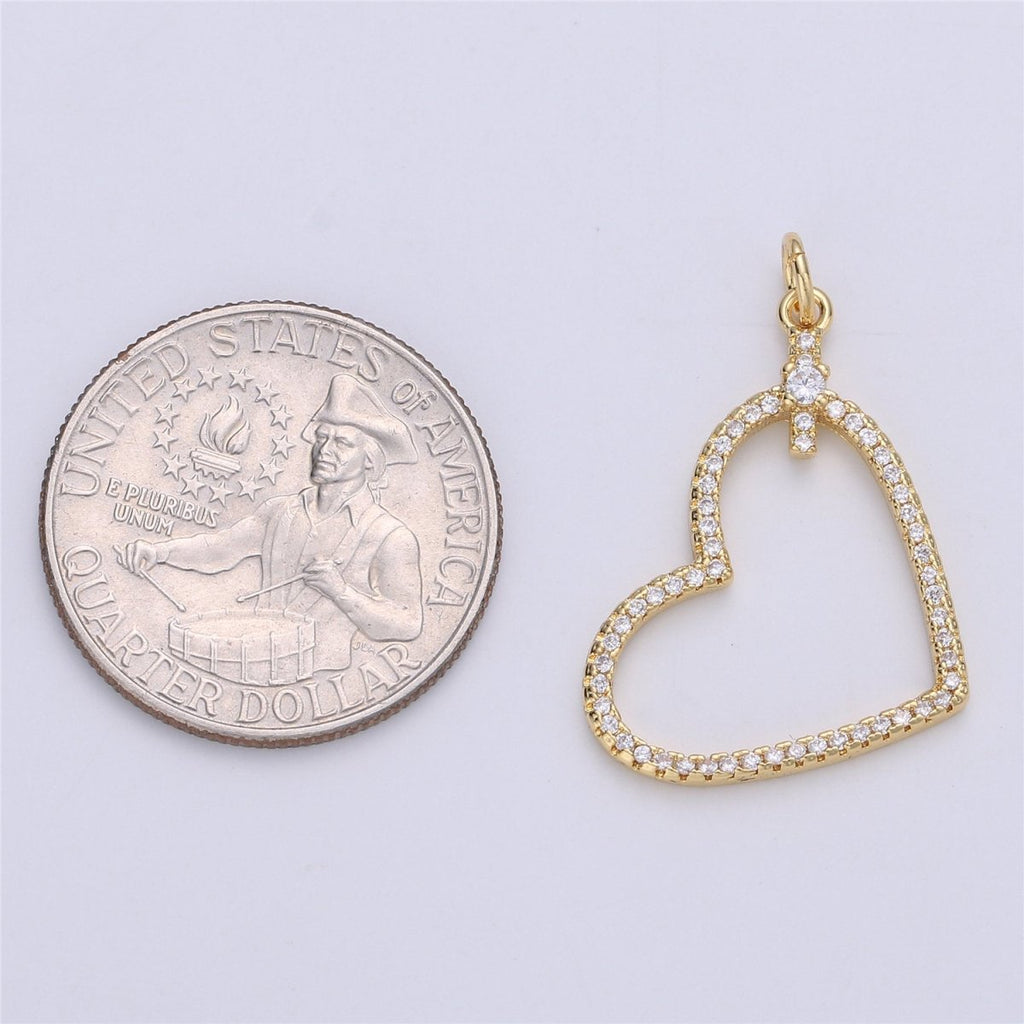 Dainty Cubic Micro Pave Hanging Heart Pendant Love Charm for Necklace Earring Bracelet Component C-736 - DLUXCA
