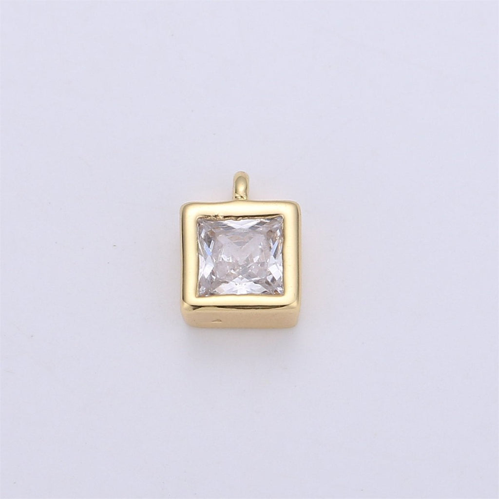 Dainty Cubic Square Charm Pendant Small Gold Square Station Charm Pendant Jewelry Supplies for Necklace Earring Braelet Component, CHGF-739/C-677 - DLUXCA