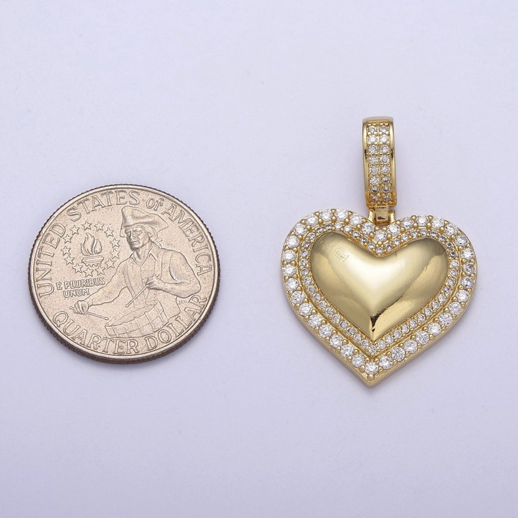 Dainty Cubic Zirconia Gold plated Heart Charm Pendant H-328 - DLUXCA
