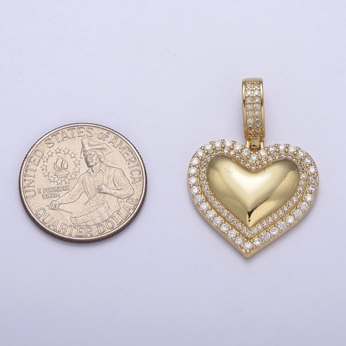 Dainty Cubic Zirconia Gold plated Heart Charm Pendant H-328 - DLUXCA
