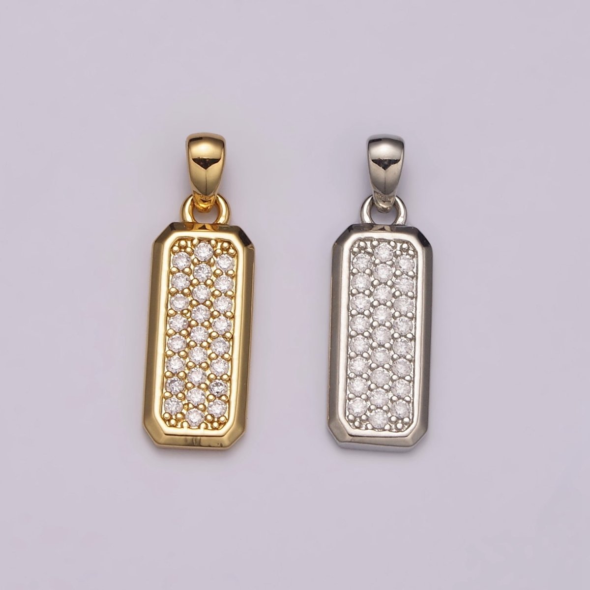Dainty CZ Bar Pendant 24K Gold plated Bar Pendant, Silver Bar Micro Pave Dangle Pendants N-1475 N-1476