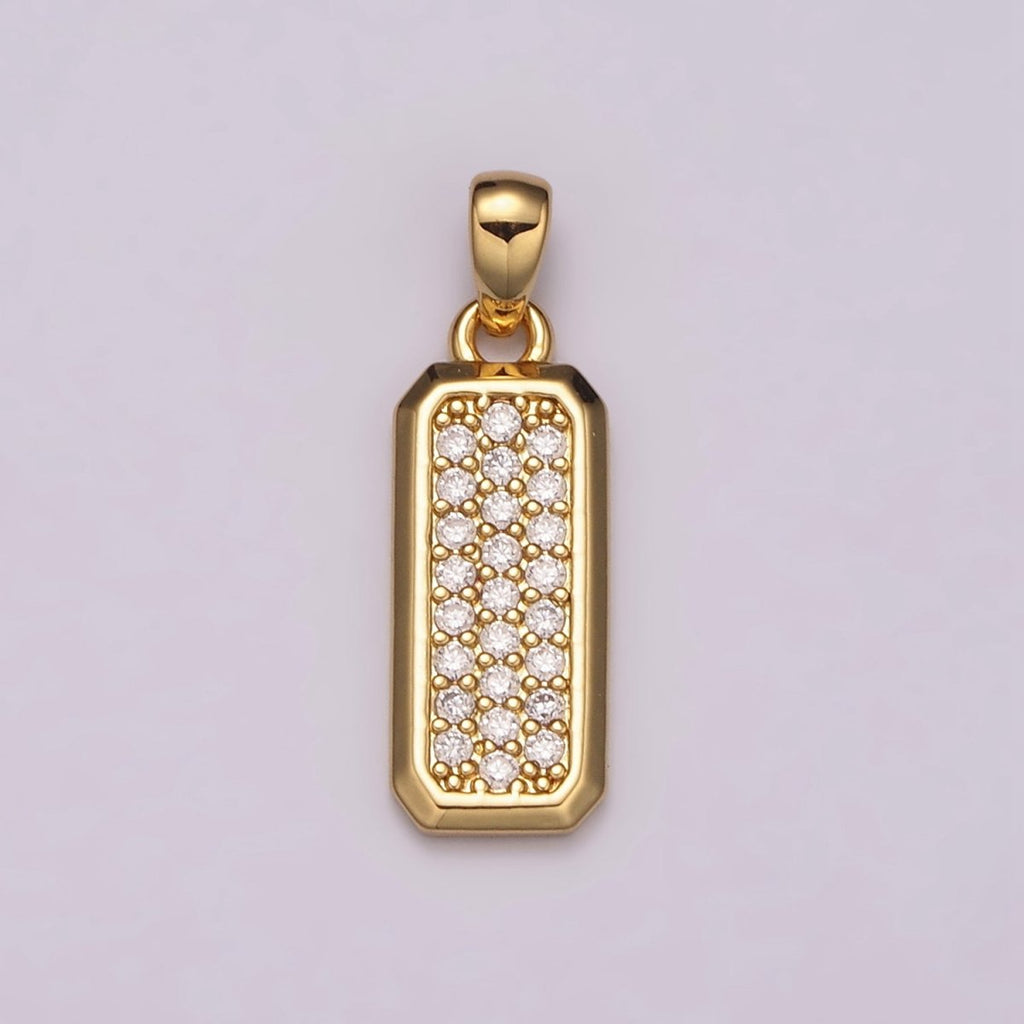 Dainty CZ Bar Pendant 24K Gold plated Bar Pendant, Silver Bar Micro Pave Dangle Pendants N-1475 N-1476