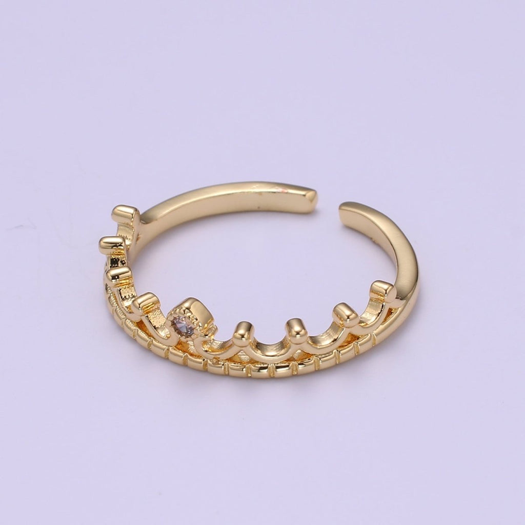 Dainty Cz Crown Ring, Stacking Rings, Thin Open Adjustable Ring O-956 - DLUXCA