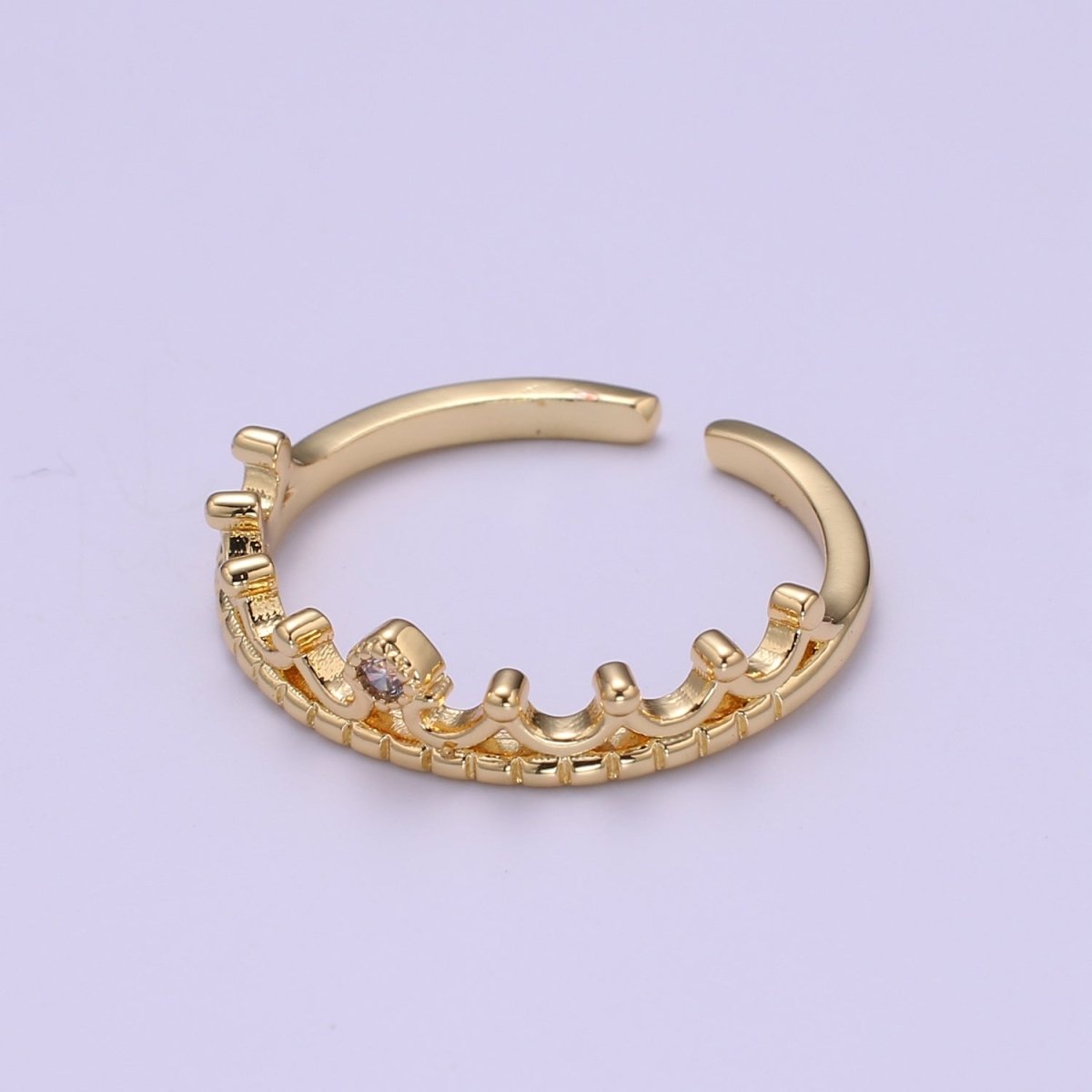 Dainty Cz Crown Ring, Stacking Rings, Thin Open Adjustable Ring O-956 - DLUXCA