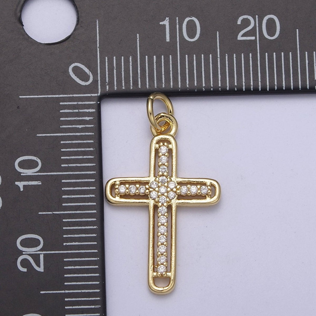 Dainty Cz Gold Cross Charm for Add on Religious Pendant C-672 - DLUXCA