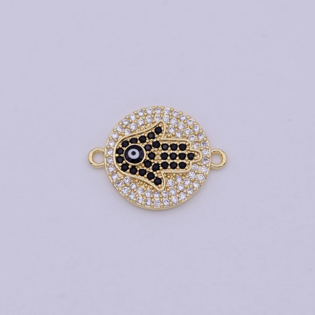 Dainty Cz Gold Hamsa Hand Cubic Hand of Fatima Charm Connector for Link connector Bracelet, Necklace Component F-015 - DLUXCA