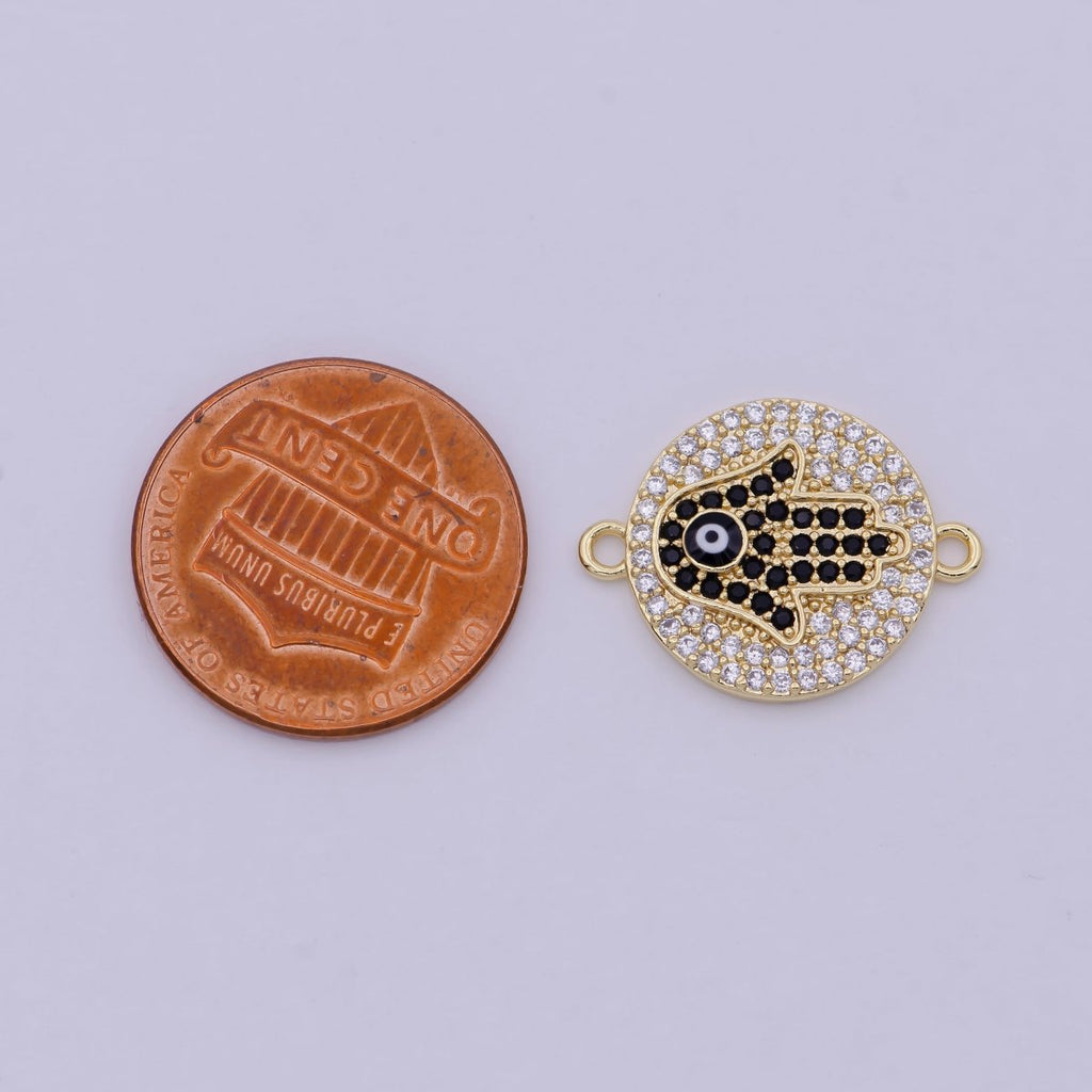 Dainty Cz Gold Hamsa Hand Cubic Hand of Fatima Charm Connector for Link connector Bracelet, Necklace Component F-015 - DLUXCA