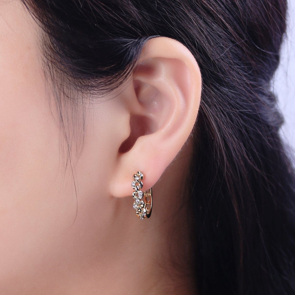 Dainty CZ Hoop Earrings • 14k plated Gold Dainty Earrings • Huggie Hoops Earrings • 20mm Hoop Earrings • Minimalist Earrings • Gift for Her T-297 - DLUXCA