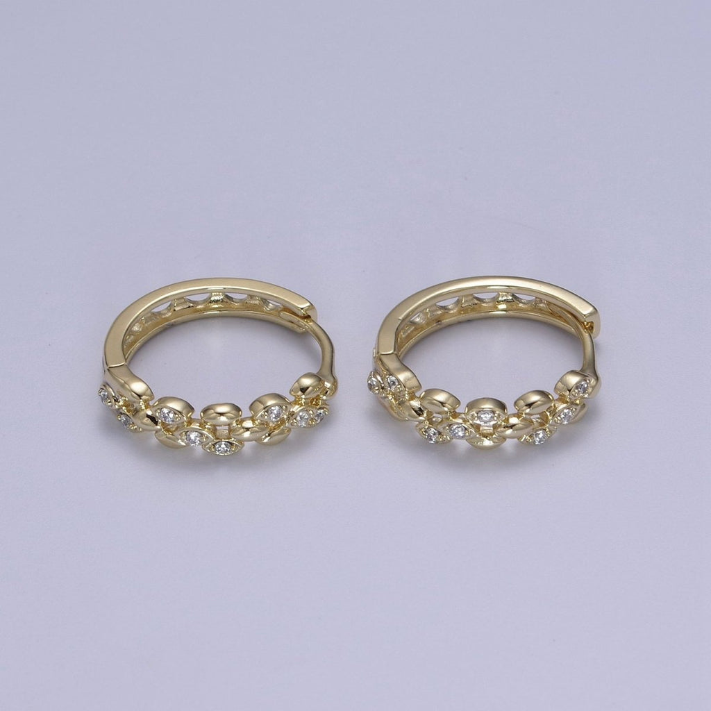 Dainty CZ Hoop Earrings • 14k plated Gold Dainty Earrings • Huggie Hoops Earrings • 20mm Hoop Earrings • Minimalist Earrings • Gift for Her T-297 - DLUXCA
