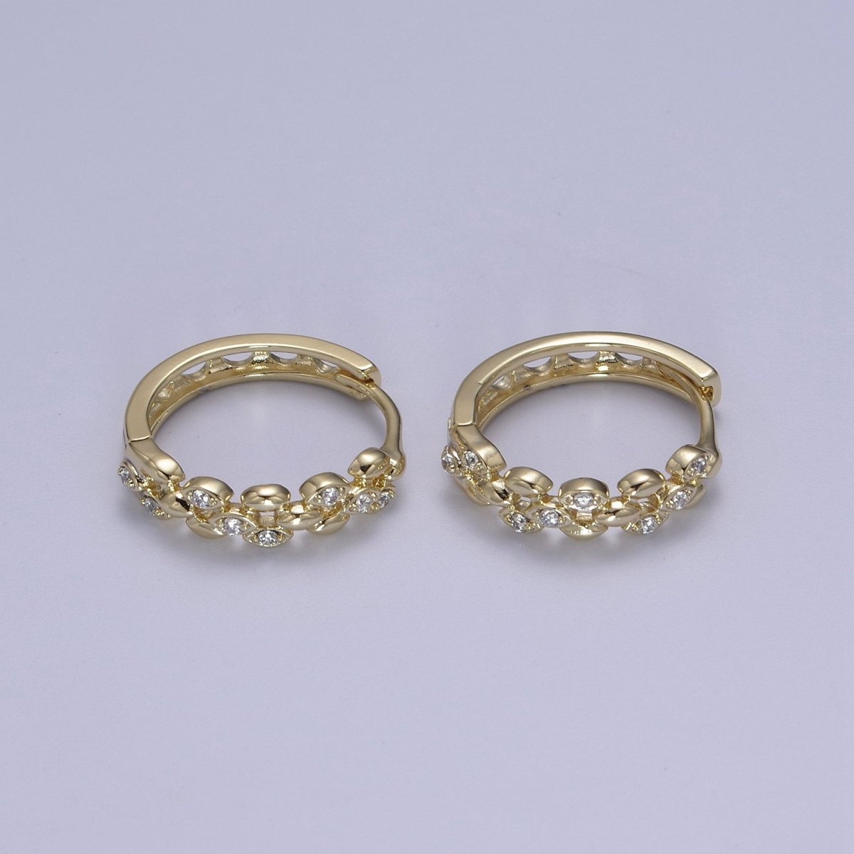 Dainty CZ Hoop Earrings • 14k plated Gold Dainty Earrings • Huggie Hoops Earrings • 20mm Hoop Earrings • Minimalist Earrings • Gift for Her T-297 - DLUXCA